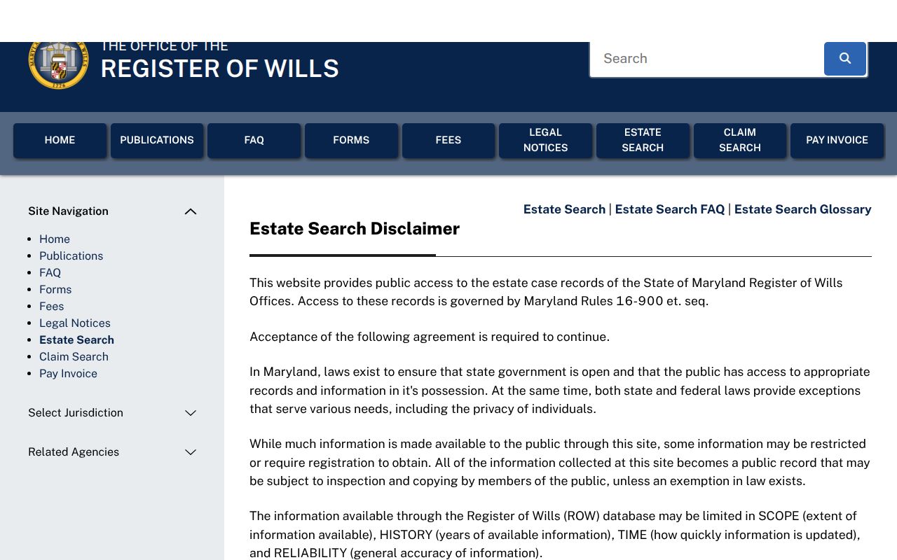 Olney public records portal for Maryland estate searches