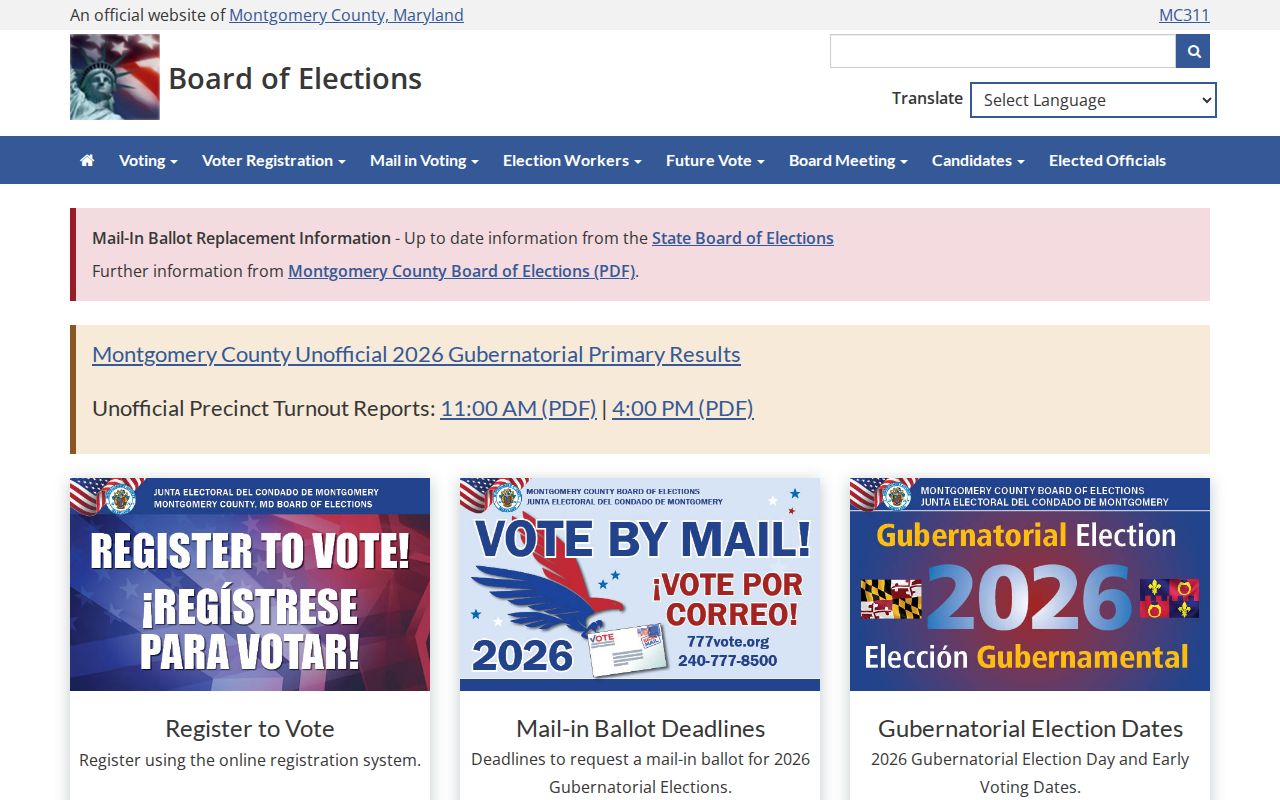 Olney voter registration records on the Montgomery County elections website